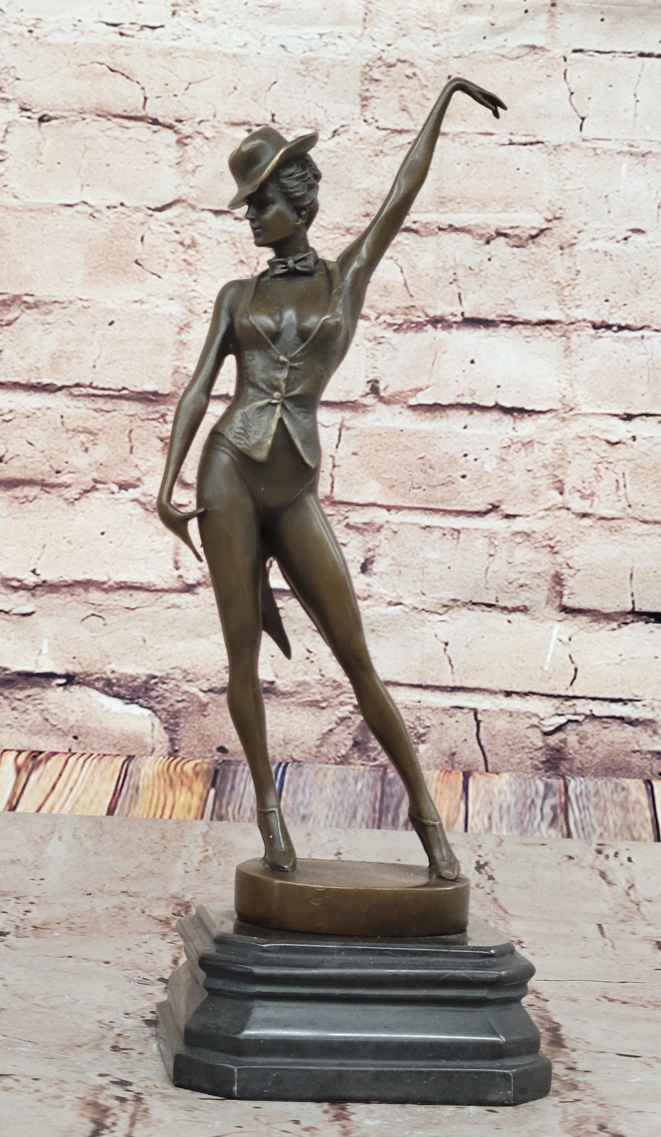 Cabaret Bronze Dancer Sculpture with Hat and Heels