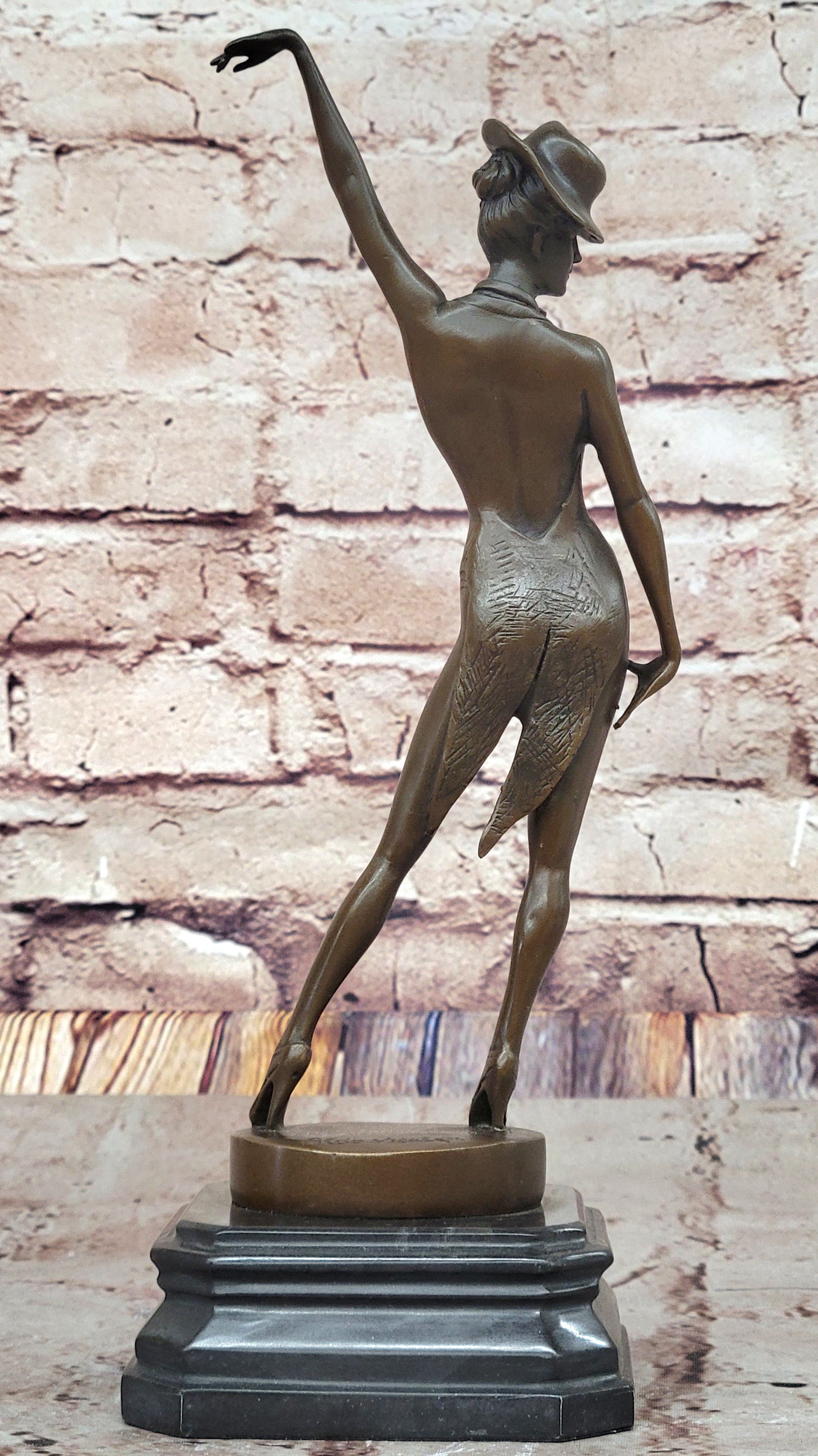 Cabaret Bronze Dancer Sculpture with Hat and Heels