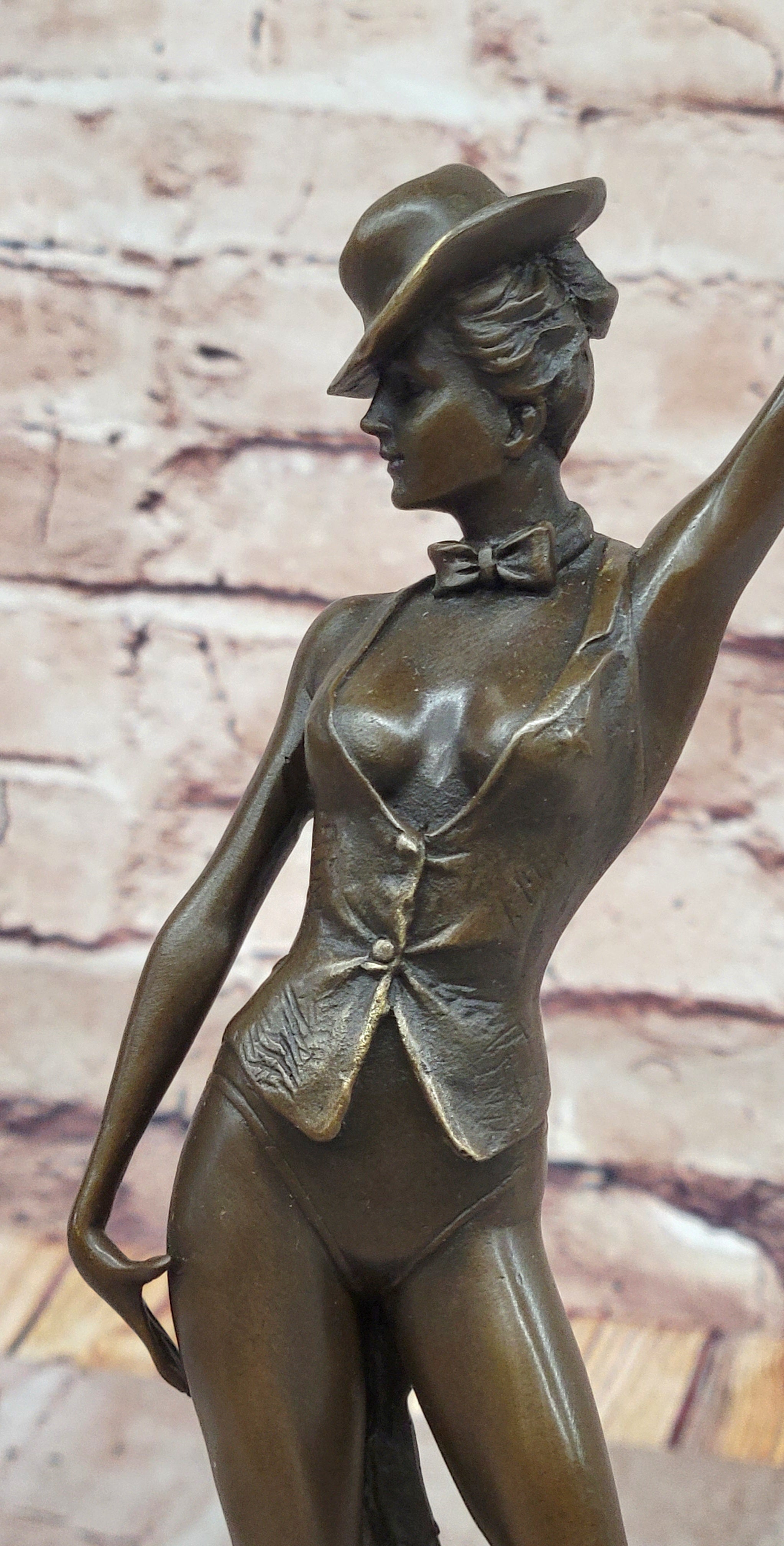 Cabaret Bronze Dancer Sculpture with Hat and Heels