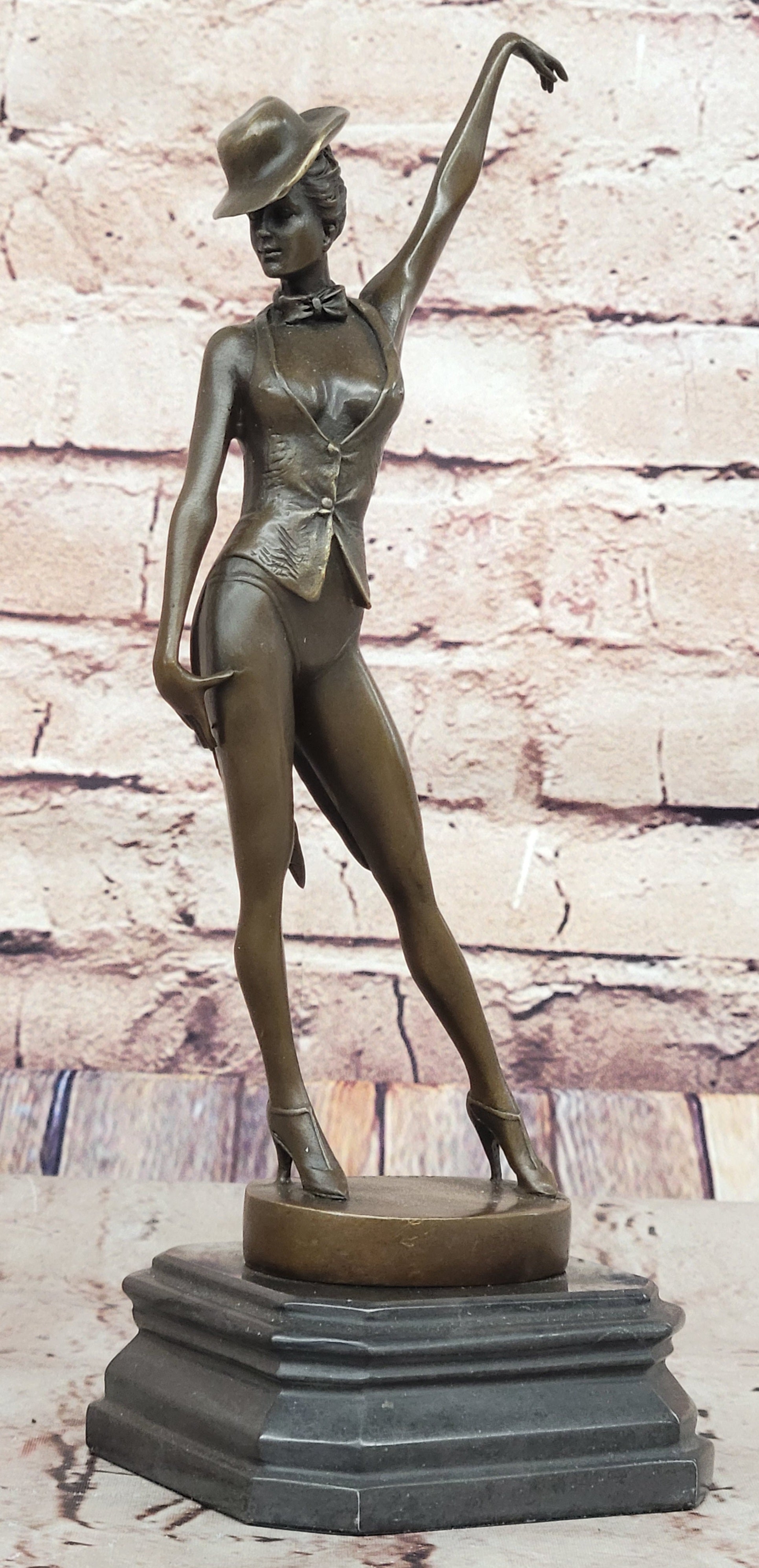 Cabaret Bronze Dancer Sculpture with Hat and Heels