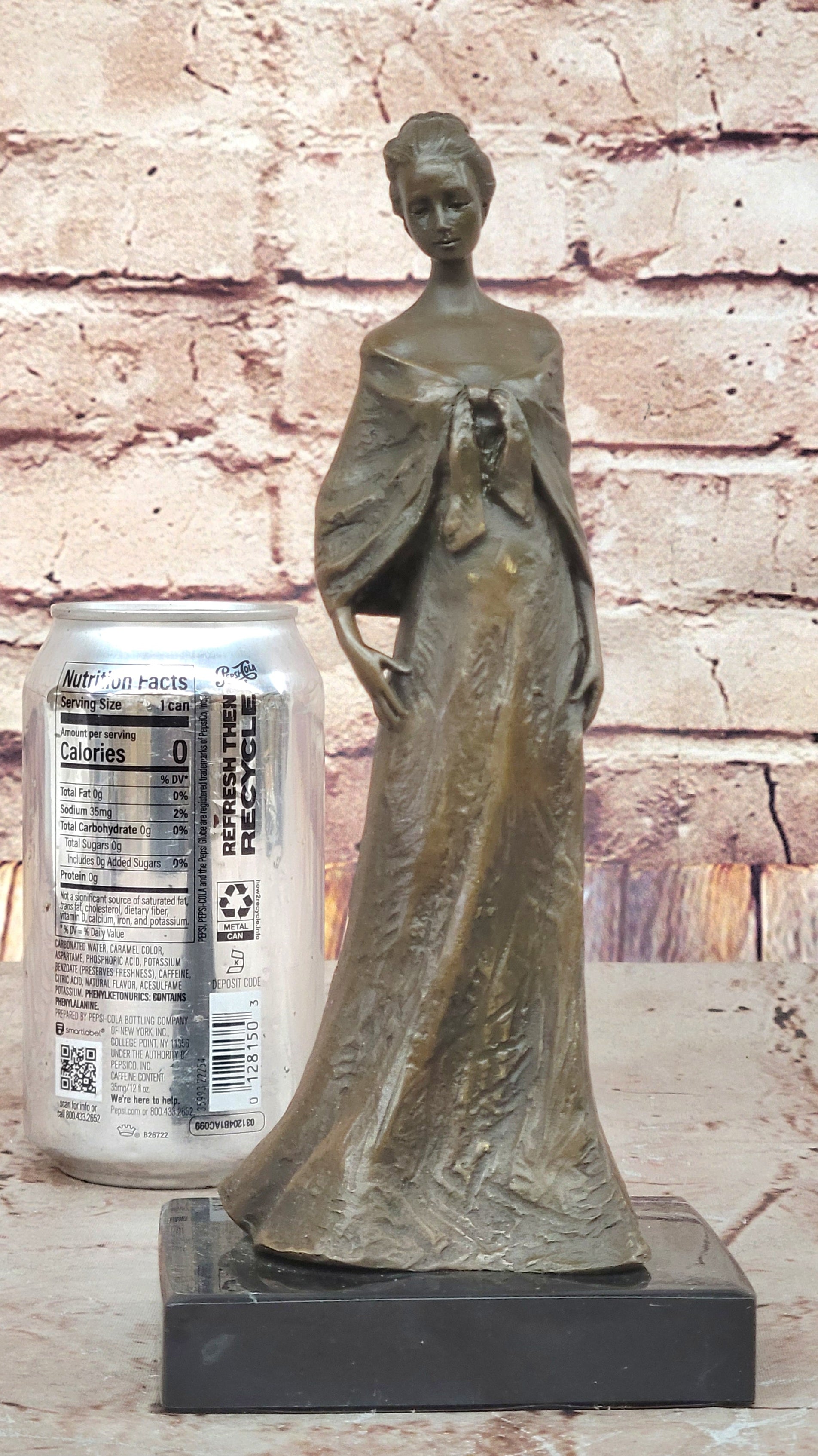 Bronze Lady Sculpture – Classic in Flowing Gown on Marble Base