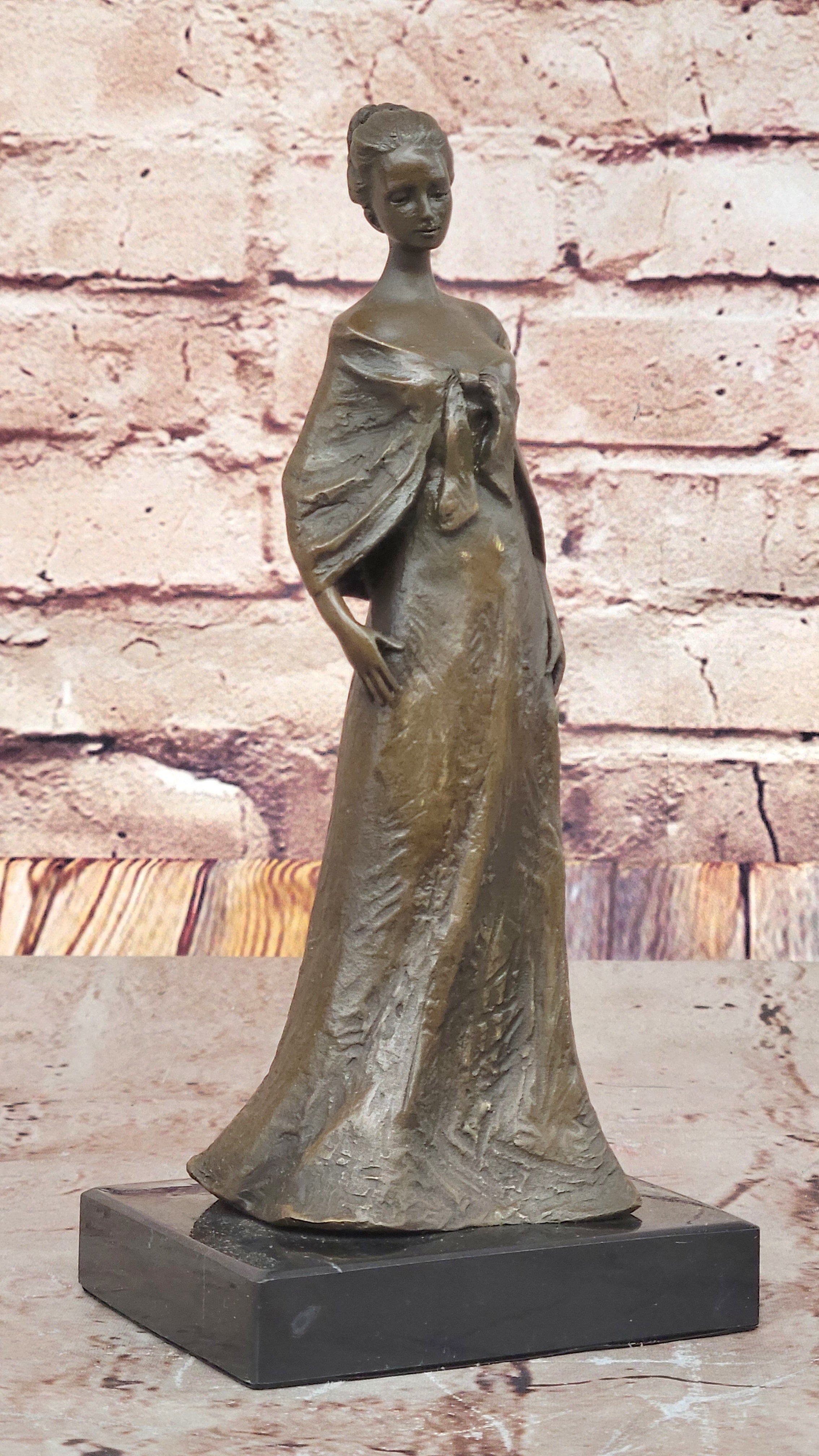 Bronze Lady Sculpture – Classic in Flowing Gown on Marble Base
