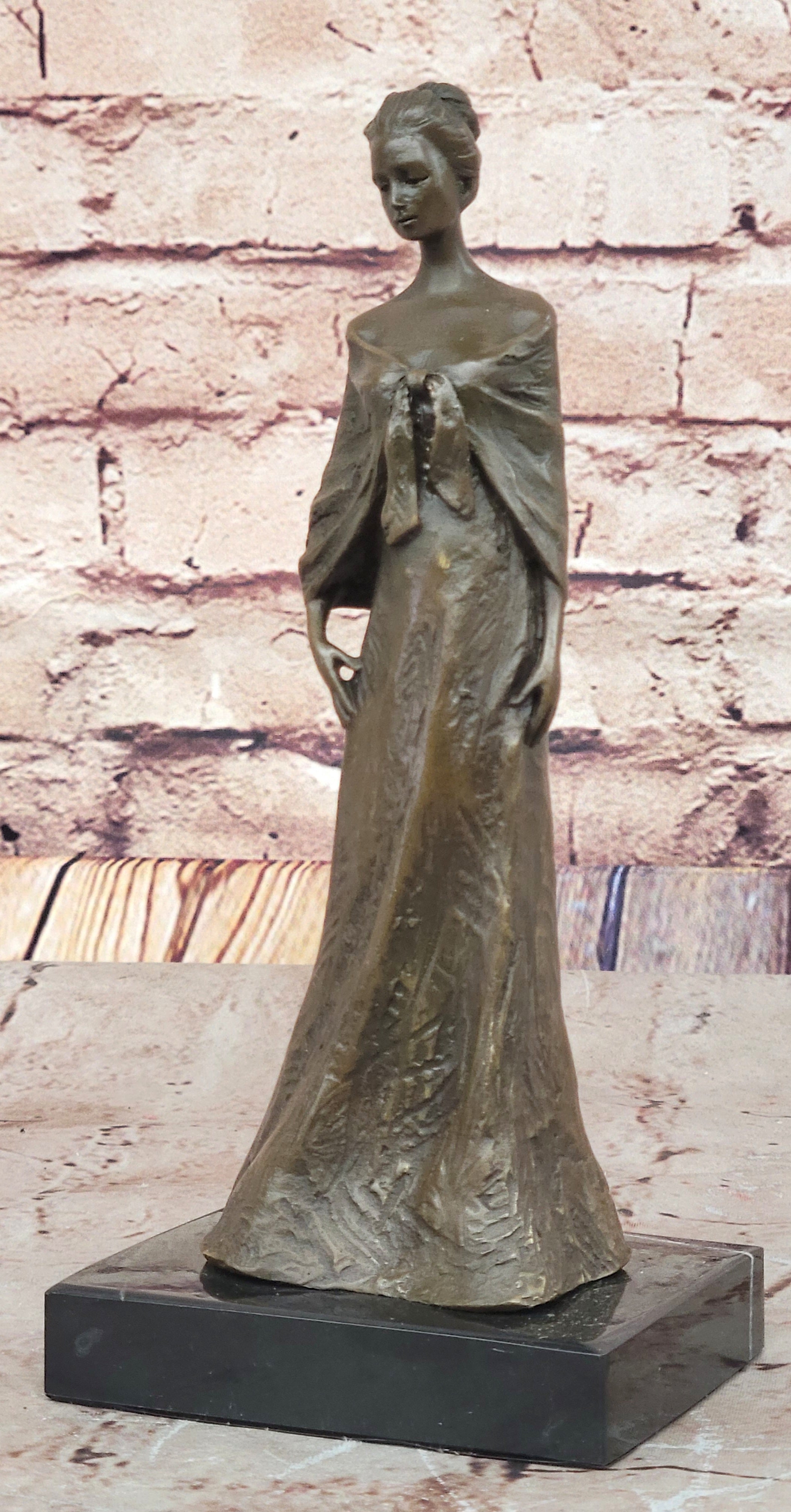 Bronze Lady Sculpture – Classic in Flowing Gown on Marble Base