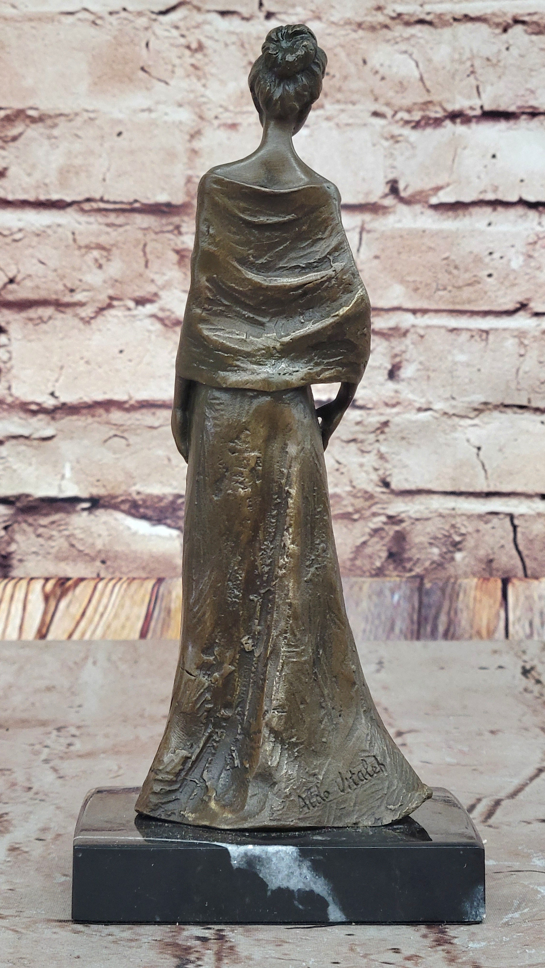 Bronze Lady Sculpture – Classic in Flowing Gown on Marble Base