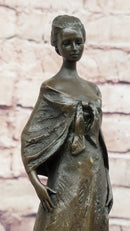 Bronze Lady Sculpture – Classic in Flowing Gown on Marble Base