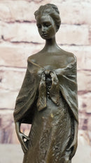 Bronze Lady Sculpture – Classic in Flowing Gown on Marble Base