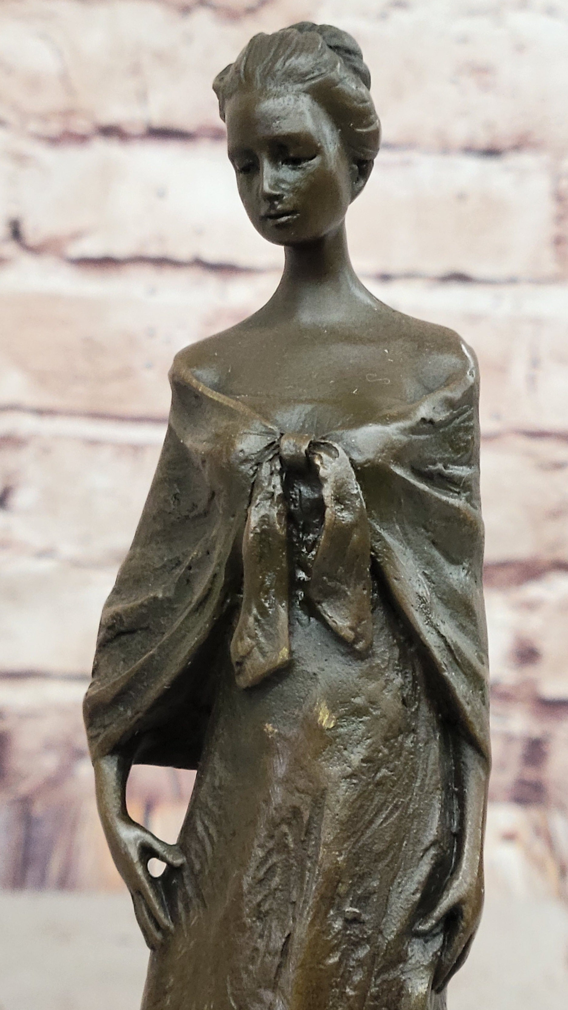 Bronze Lady Sculpture – Classic in Flowing Gown on Marble Base