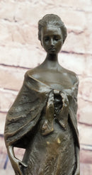 Bronze Lady Sculpture – Classic in Flowing Gown on Marble Base