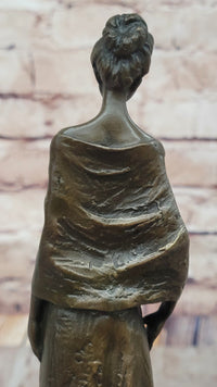 Bronze Lady Sculpture – Classic in Flowing Gown on Marble Base