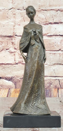 Bronze Lady Sculpture – Classic in Flowing Gown on Marble Base