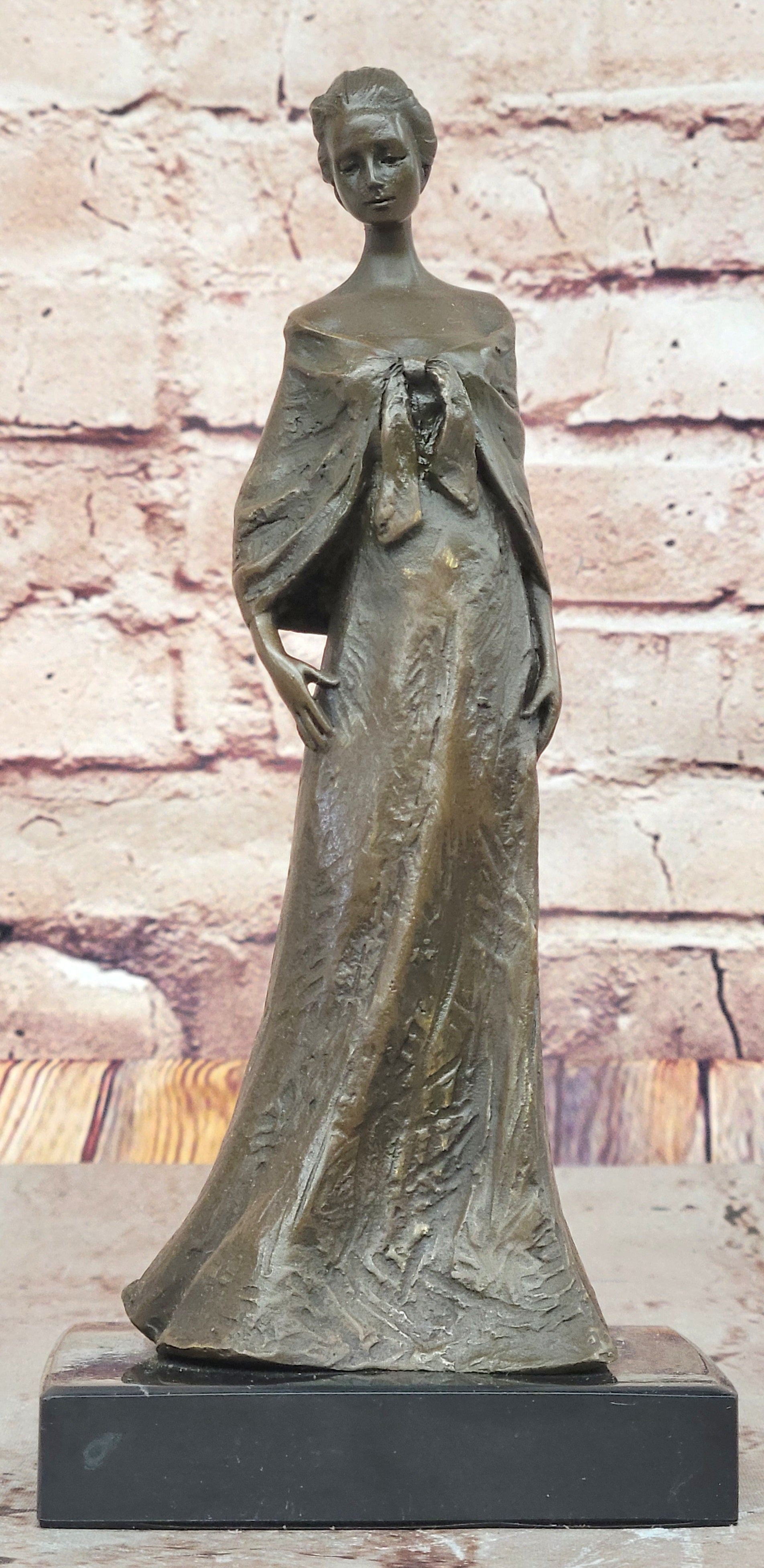 Bronze Lady Sculpture – Classic in Flowing Gown on Marble Base