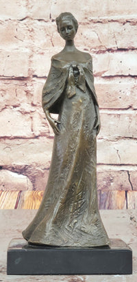 Bronze Lady Sculpture – Classic in Flowing Gown on Marble Base