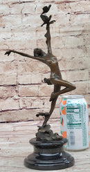 Girl Dancing with Birds Bronze Metal Sculpture Marble Base