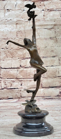 Girl Dancing with Birds Bronze Metal Sculpture Marble Base