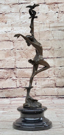 Girl Dancing with Birds Bronze Metal Sculpture Marble Base