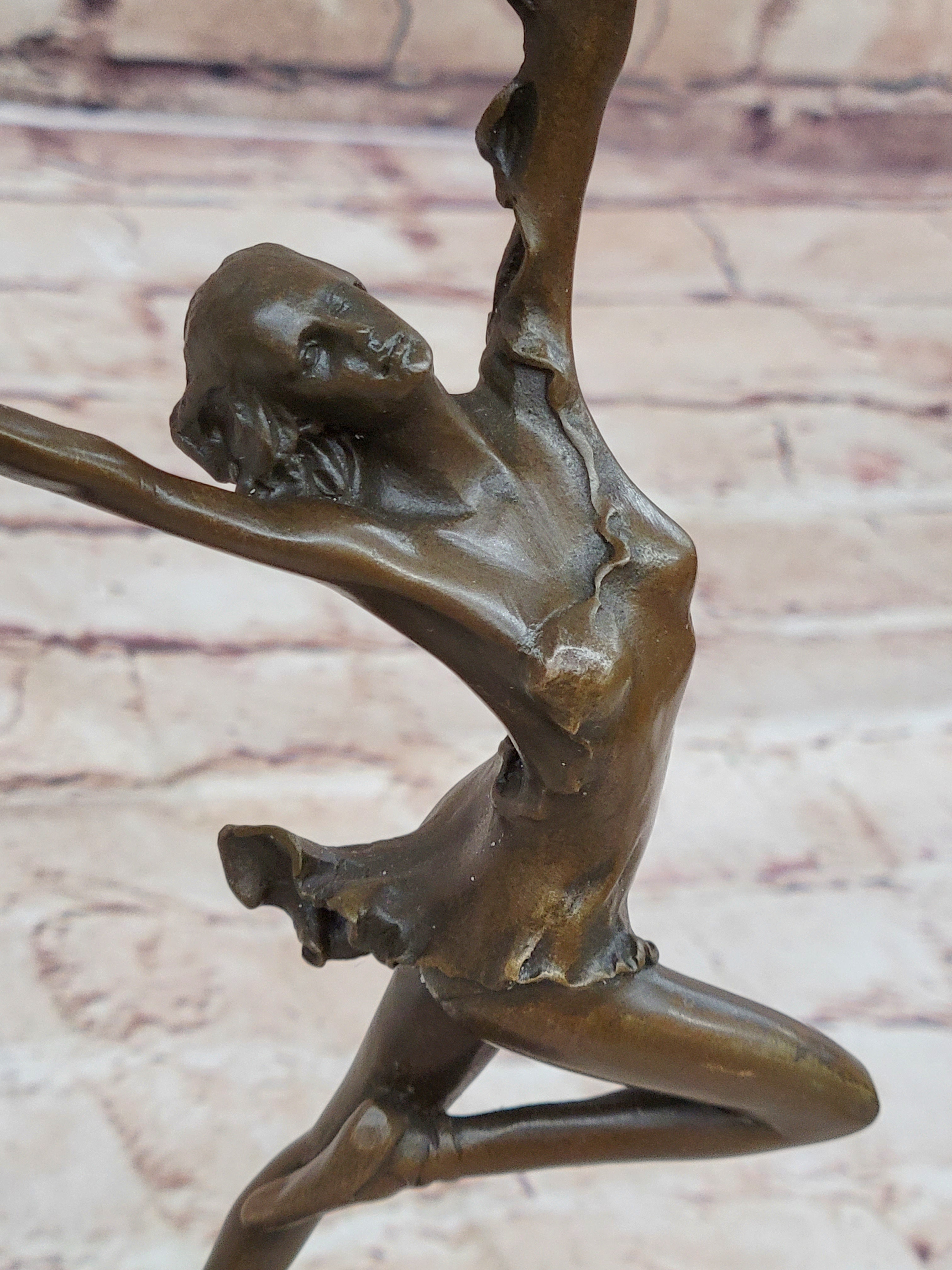 Girl Dancing with Birds Bronze Metal Sculpture Marble Base
