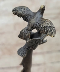 Girl Dancing with Birds Bronze Metal Sculpture Marble Base