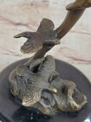 Girl Dancing with Birds Bronze Metal Sculpture Marble Base