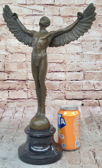Nude Icarus Rising Day by Weinman Bronze Sculpture Statue Figure on Marble Base