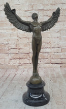Nude Icarus Rising Day by Weinman Bronze Sculpture Statue Figure on Marble Base
