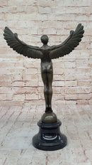 Nude Icarus Rising Day by Weinman Bronze Sculpture Statue Figure on Marble Base