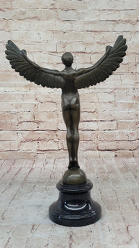 Nude Icarus Rising Day by Weinman Bronze Sculpture Statue Figure on Marble Base