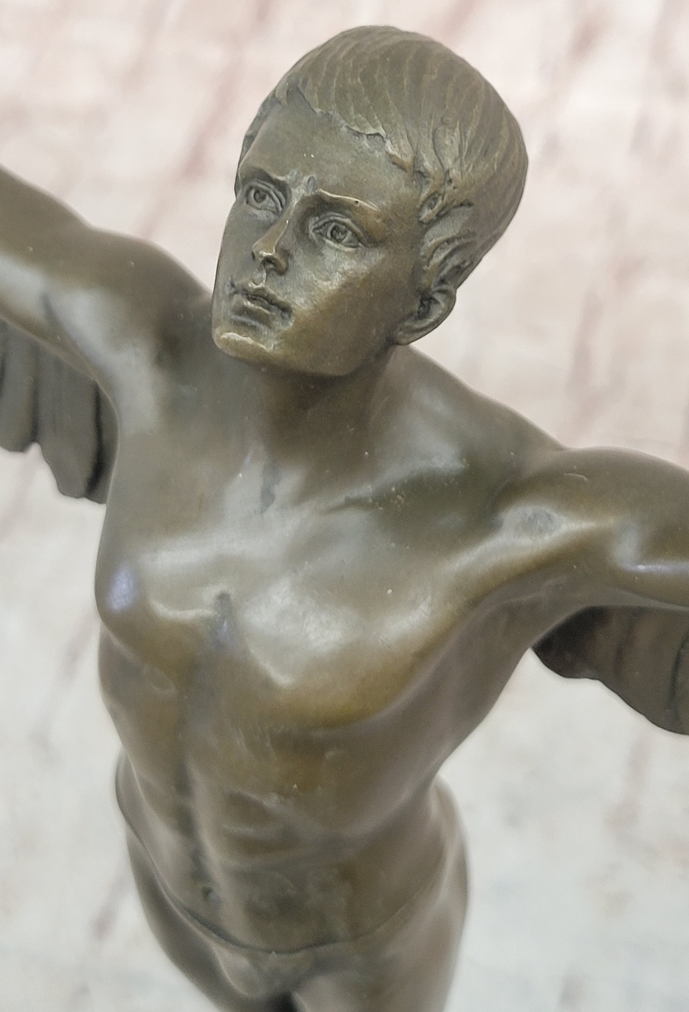 Nude Icarus Rising Day by Weinman Bronze Sculpture Statue Figure on Marble Base