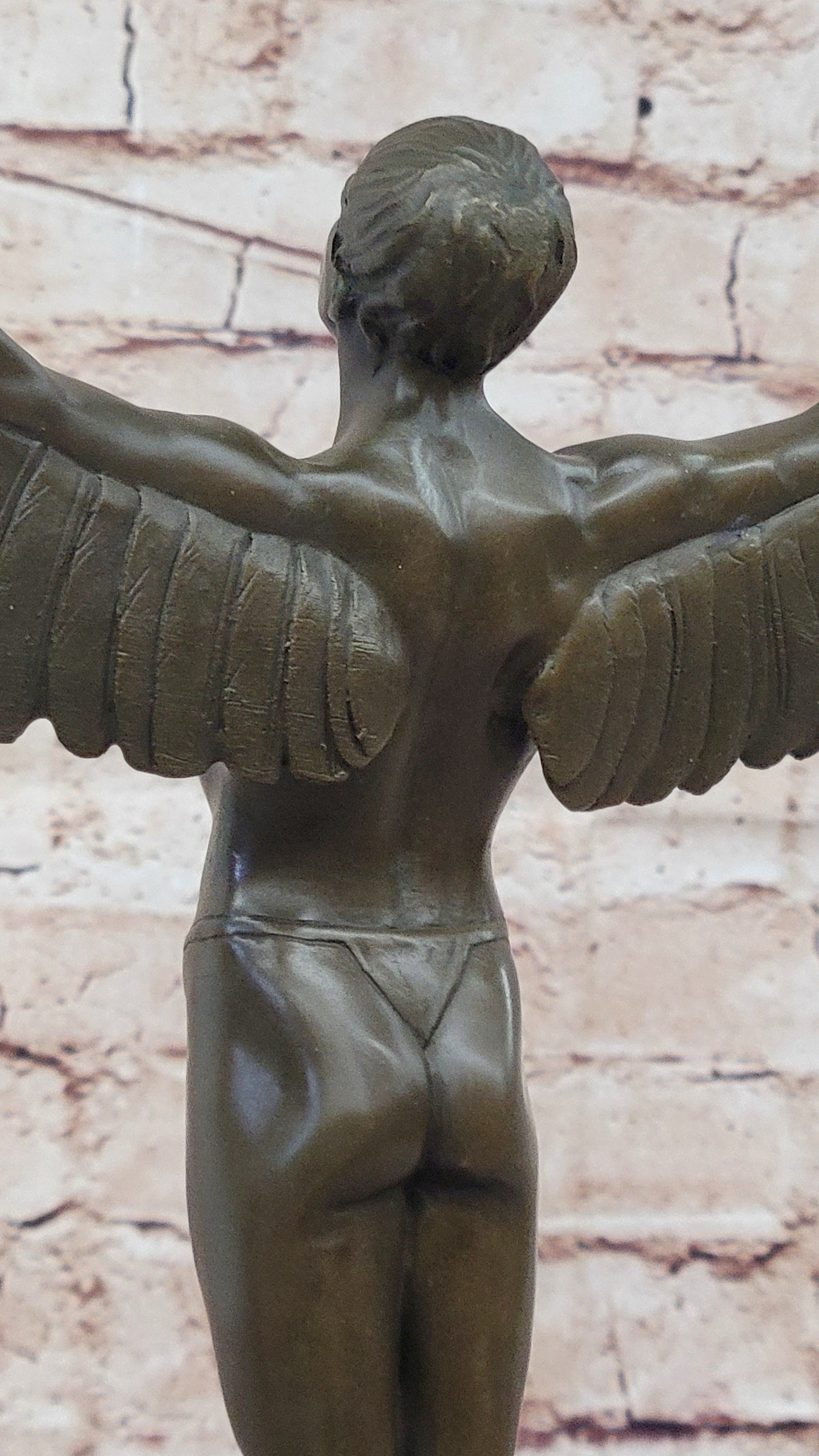Nude Icarus Rising Day by Weinman Bronze Sculpture Statue Figure on Marble Base