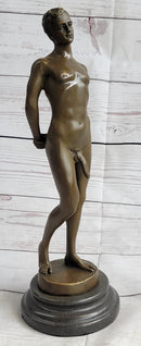 Well Endowed Nude Man Male Bronze Figure Sculpture Gay Art Marble Base