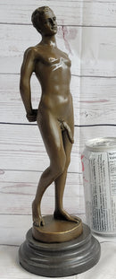 Well Endowed Nude Man Male Bronze Figure Sculpture Gay Art Marble Base