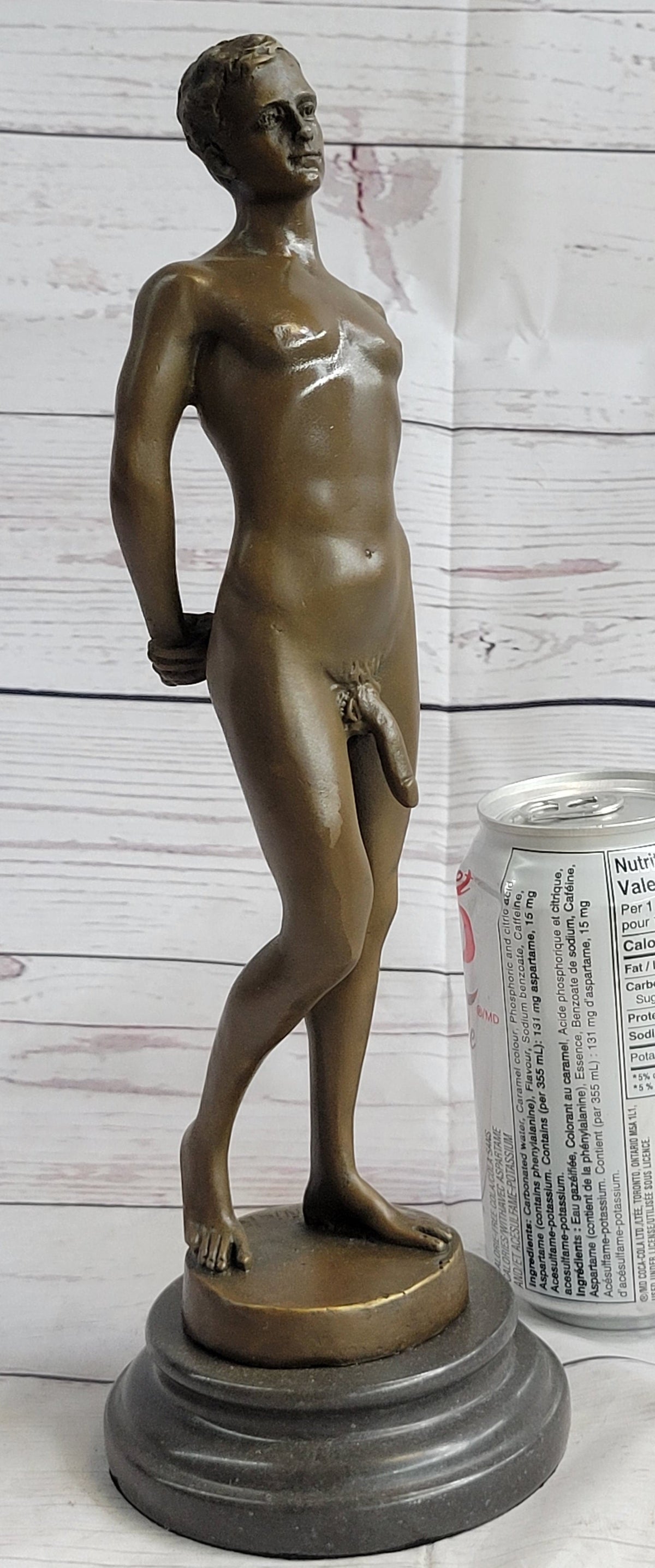 Well Endowed Nude Man Male Bronze Figure Sculpture Gay Art Marble Base