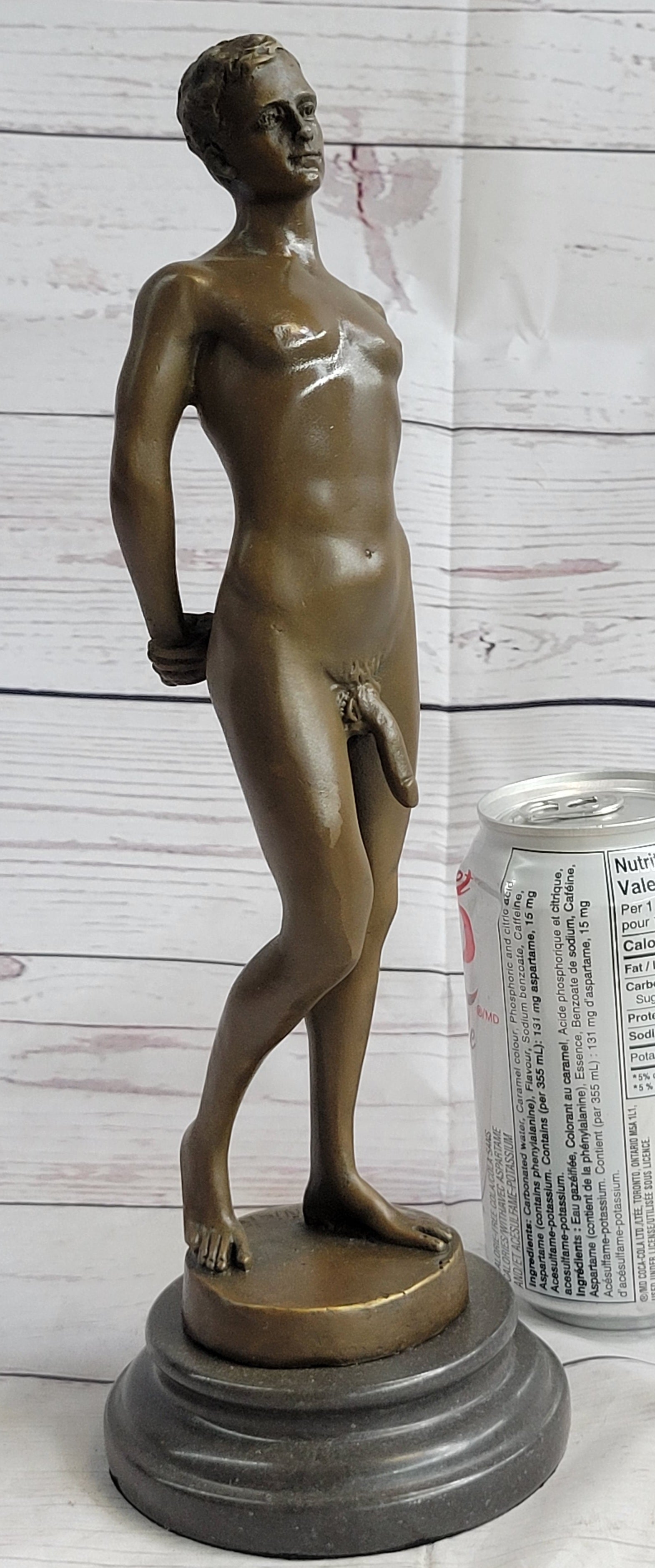 Well Endowed Nude Man Male Bronze Figure Sculpture Gay Art Marble Base