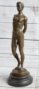 Well Endowed Nude Man Male Bronze Figure Sculpture Gay Art Marble Base