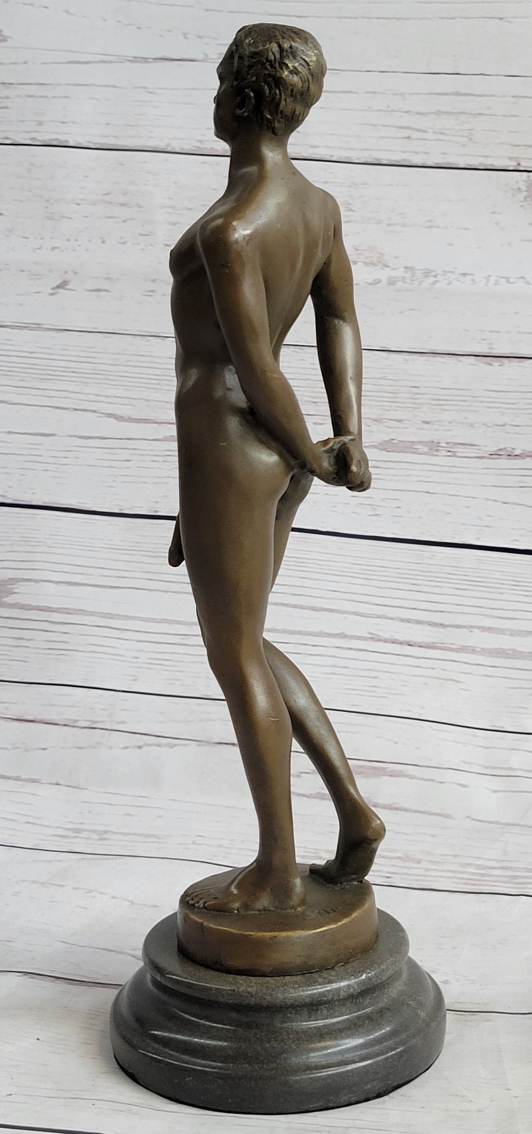 Well Endowed Nude Man Male Bronze Figure Sculpture Gay Art Marble Base