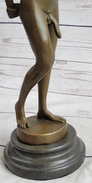 Well Endowed Nude Man Male Bronze Figure Sculpture Gay Art Marble Base