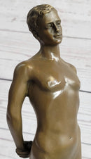 Well Endowed Nude Man Male Bronze Figure Sculpture Gay Art Marble Base