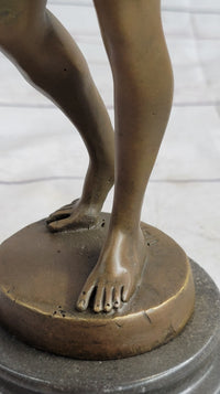 Well Endowed Nude Man Male Bronze Figure Sculpture Gay Art Marble Base