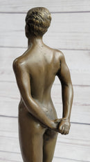 Well Endowed Nude Man Male Bronze Figure Sculpture Gay Art Marble Base
