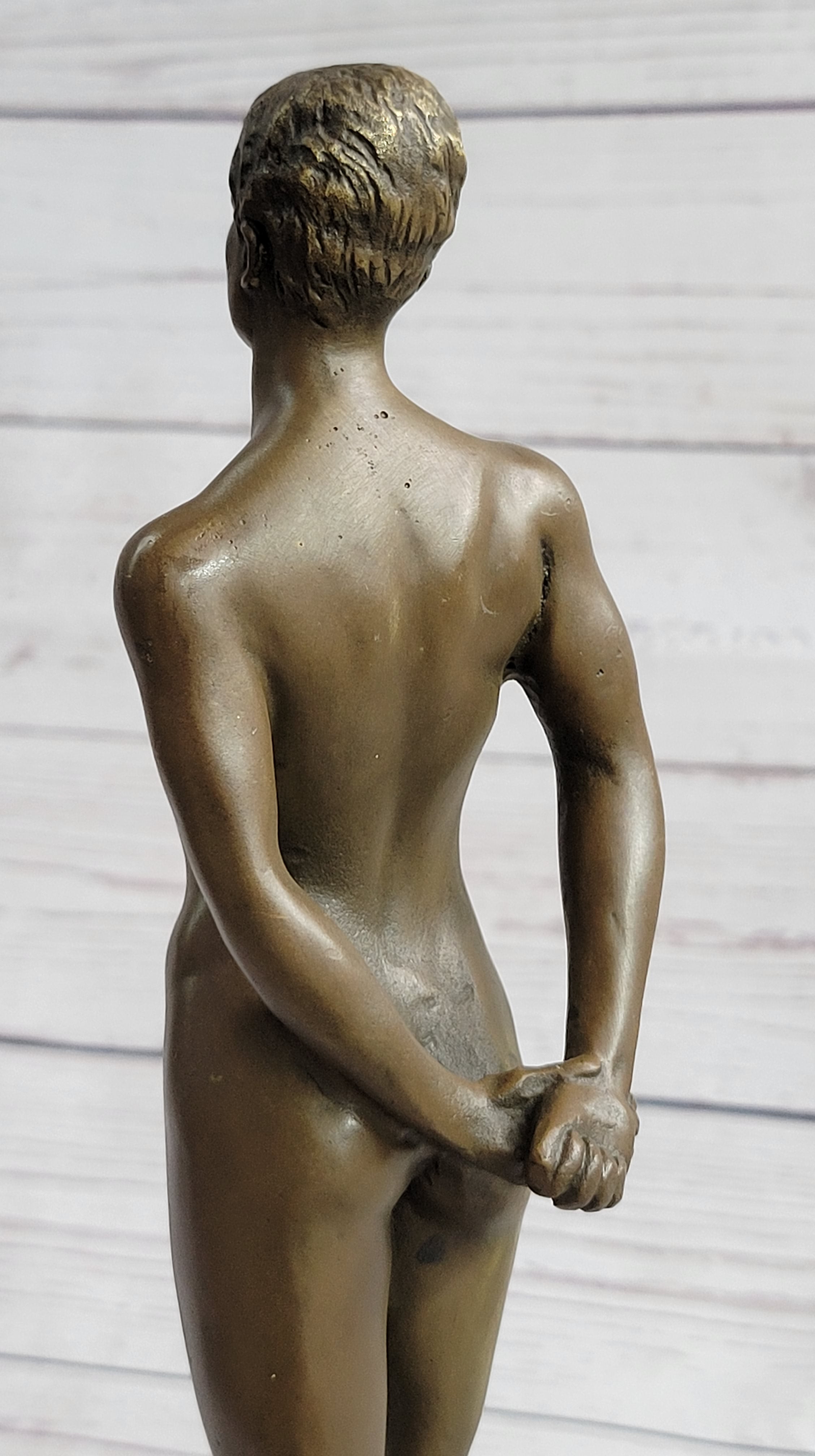 Well Endowed Nude Man Male Bronze Figure Sculpture Gay Art Marble Base