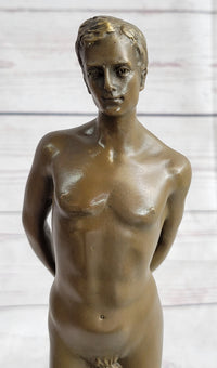 Well Endowed Nude Man Male Bronze Figure Sculpture Gay Art Marble Base