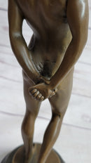 Well Endowed Nude Man Male Bronze Figure Sculpture Gay Art Marble Base
