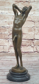 Nude Male Model Erect Penis Erotic Bronze Sculpture Signed Gay Art