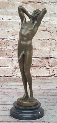 Nude Male Model Erect Penis Erotic Bronze Sculpture Signed Gay Art