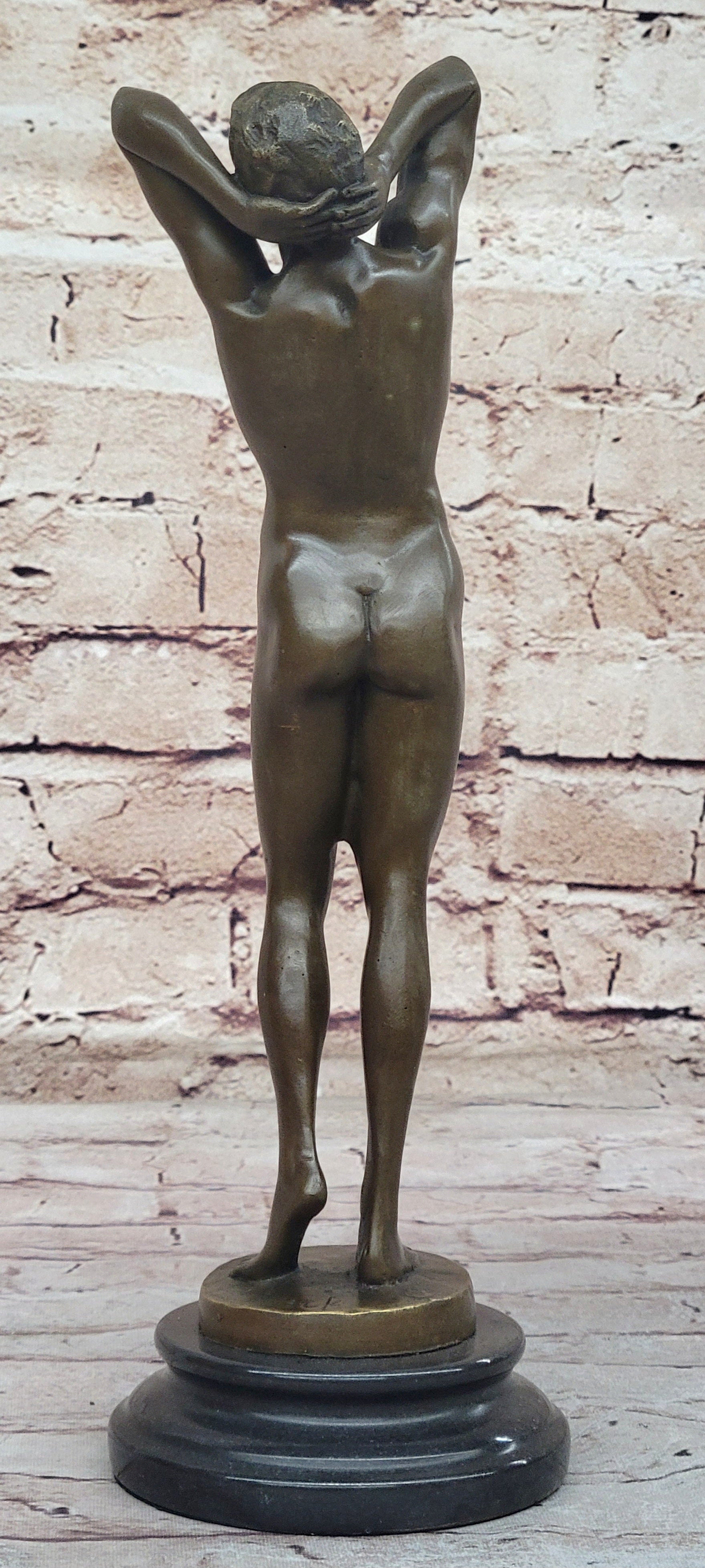 Nude Male Model Erect Penis Erotic Bronze Sculpture Signed Gay Art