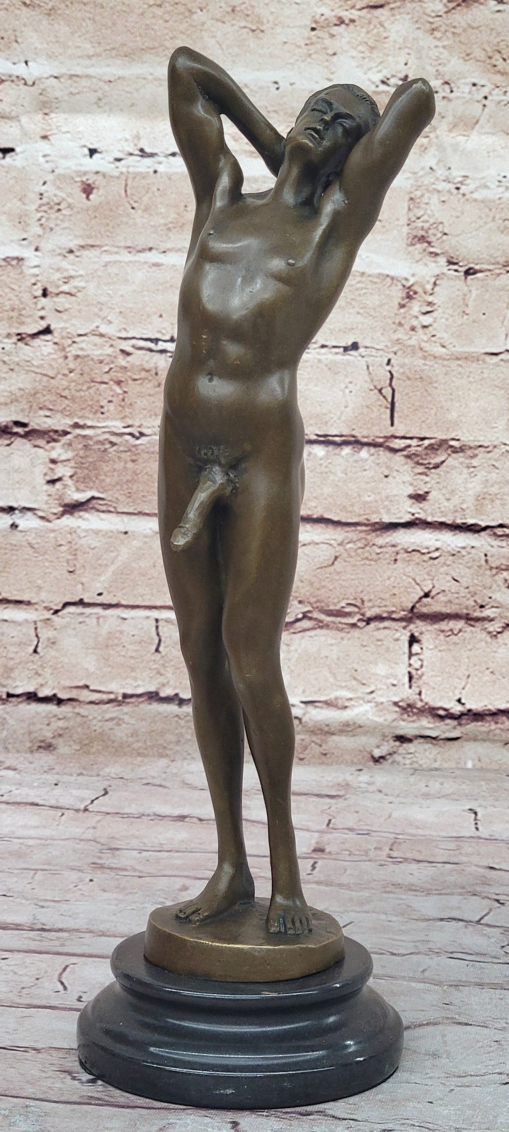 Nude Male Model Erect Penis Erotic Bronze Sculpture Signed Gay Art