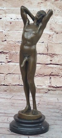 Nude Male Model Erect Penis Erotic Bronze Sculpture Signed Gay Art