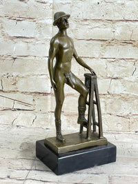 Nude Male Construction Worker Gay Theme Hot Cast Bronze Sculpture Art