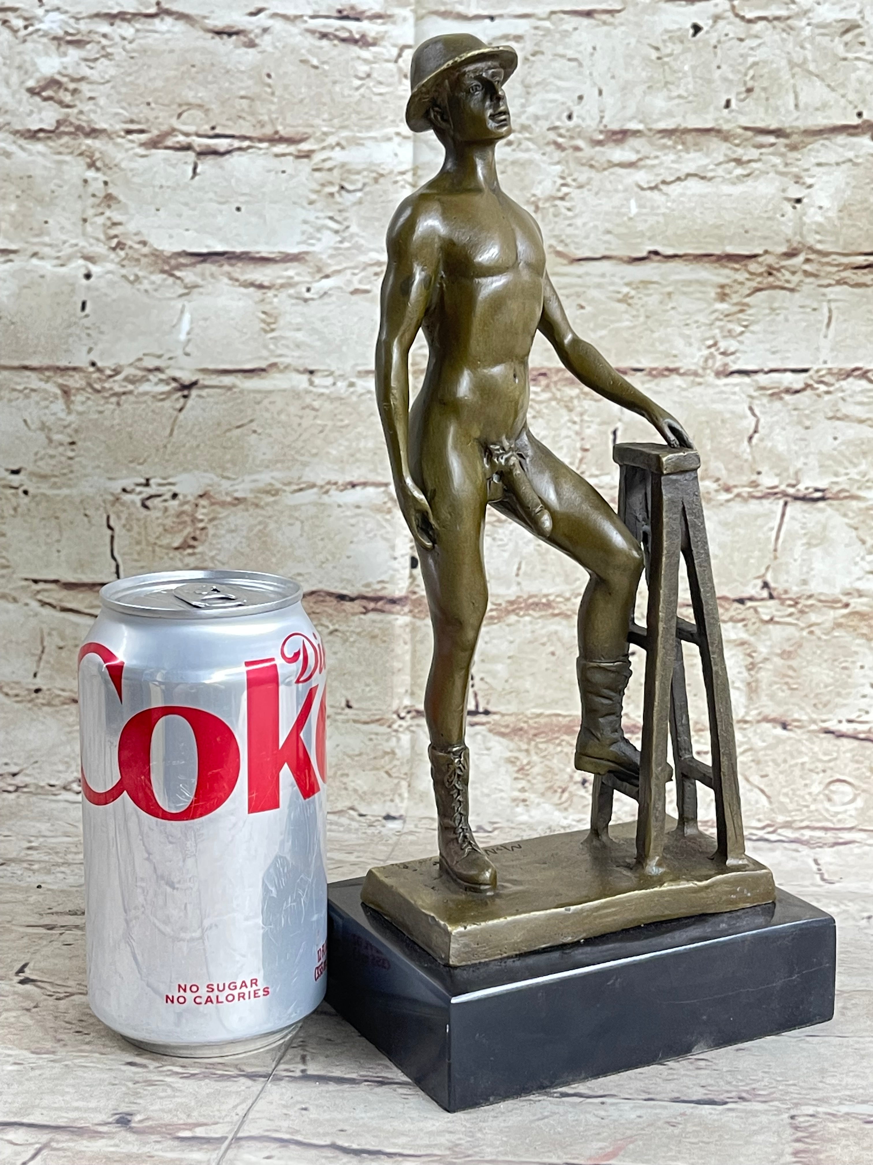 Nude Male Construction Worker Gay Theme Hot Cast Bronze Sculpture Art