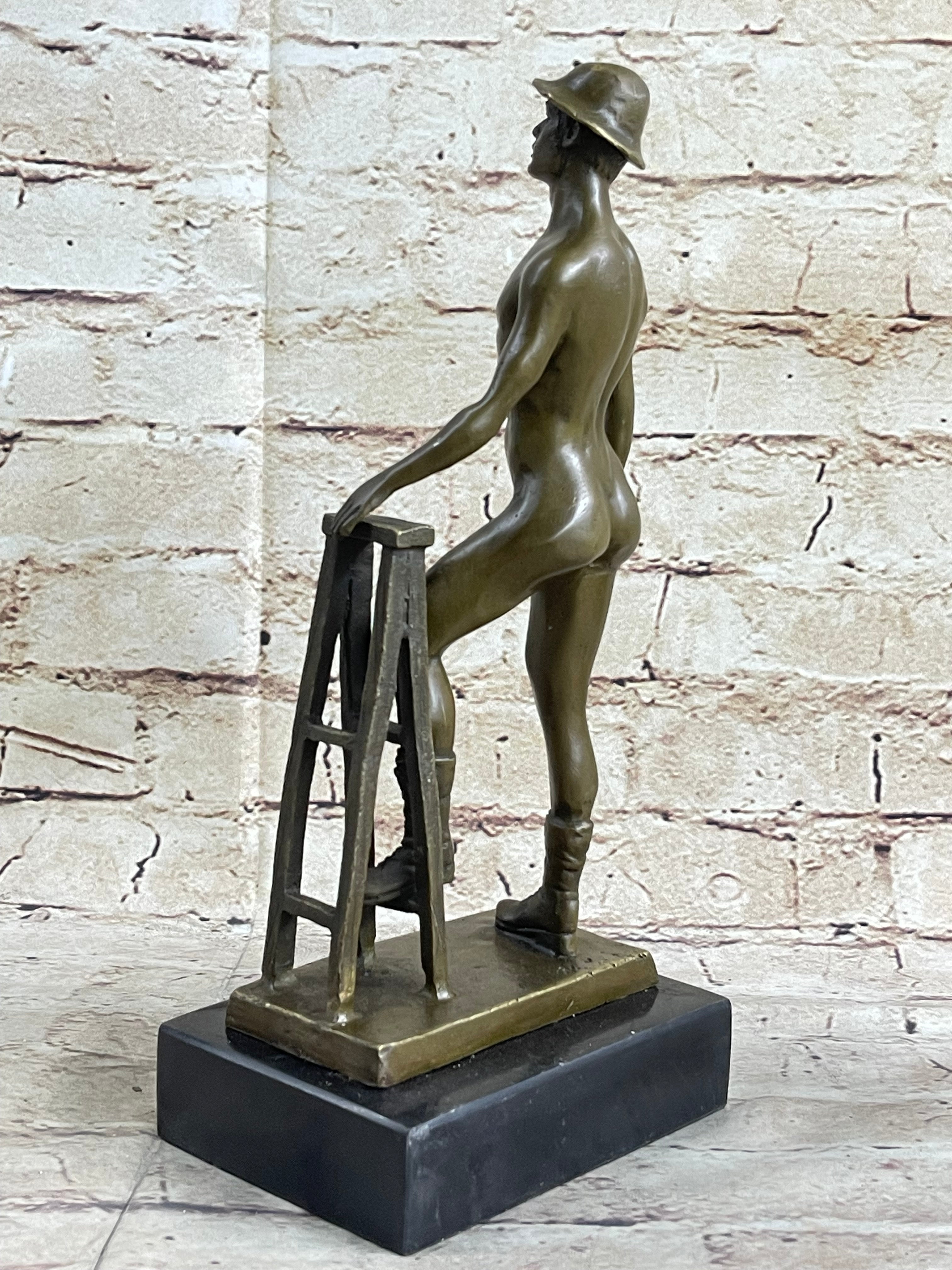 Nude Male Construction Worker Gay Theme Hot Cast Bronze Sculpture Art