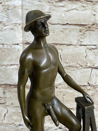 Nude Male Construction Worker Gay Theme Hot Cast Bronze Sculpture Art